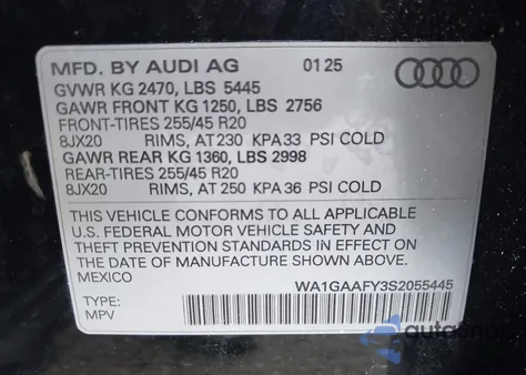 2025 Audi Q5 Premium 45 Tfsi S Line Quattro z USA, uszkodzony, nr VIN WA1GAAFY3S2055445